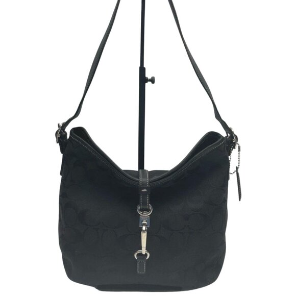 Black Jacquard Coach Shoulder Flap Bag - Picture 1 of 4
